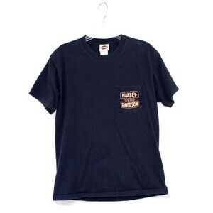 Harley Davidson Carolina Coast Wilmington NC Pirate Blue T-Shirt Pocket Adult M